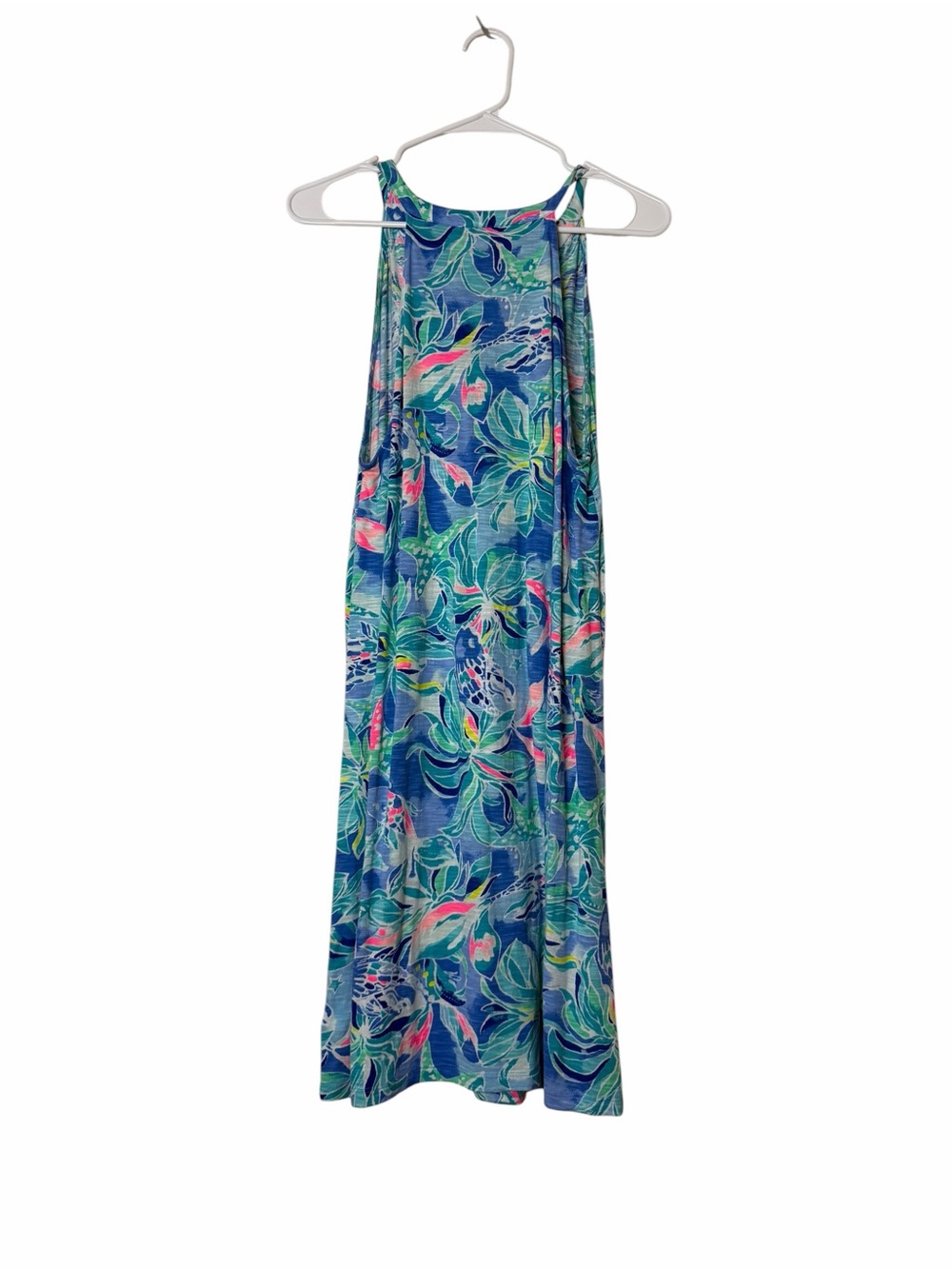Lilly Pulitzer Shay Dress L Bennet Blue Celestial Seas Ruffle Sleeveless Shift - Picture 5 of 6